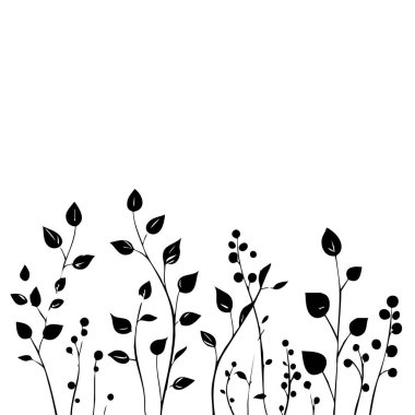 Küçük yaprak bitkisi siluet desenli duvar kağıdı. Siyah ve beyaz. En az sanat eseri. Basit şablon. dövme tasarımı. Kart ve paket. Vektör illüstrasyonu.