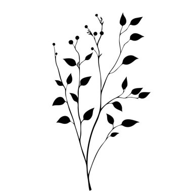 Küçük yaprak bitkisi siluet desenli duvar kağıdı. Siyah ve beyaz. En az sanat eseri. Basit şablon. dövme tasarımı. Kart ve paket. Vektör illüstrasyonu.