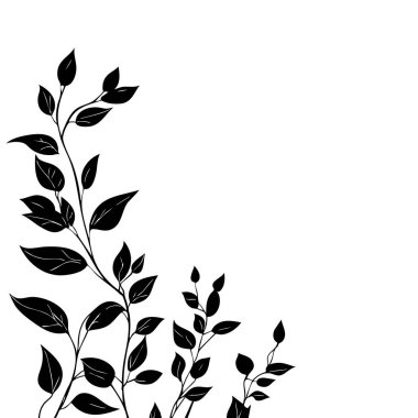 Küçük yaprak bitkisi siluet desenli duvar kağıdı. Siyah ve beyaz. En az sanat eseri. Basit şablon. dövme tasarımı. Kart ve paket. Vektör illüstrasyonu.
