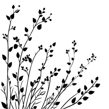 Küçük yaprak bitkisi siluet desenli duvar kağıdı. Siyah ve beyaz. En az sanat eseri. Basit şablon. dövme tasarımı. Kart ve paket. Vektör illüstrasyonu.