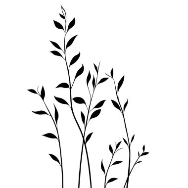 Küçük yaprak bitkisi siluet desenli duvar kağıdı. Siyah ve beyaz. En az sanat eseri. Basit şablon. dövme tasarımı. Kart ve paket. Vektör illüstrasyonu.