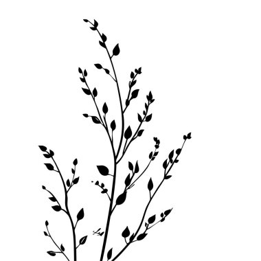Küçük yaprak bitkisi siluet desenli duvar kağıdı. Siyah ve beyaz. En az sanat eseri. Basit şablon. dövme tasarımı. Kart ve paket. Vektör illüstrasyonu.