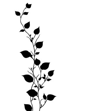 Küçük yaprak bitkisi siluet desenli duvar kağıdı. Siyah ve beyaz. En az sanat eseri. Basit şablon. dövme tasarımı. Kart ve paket. Vektör illüstrasyonu.