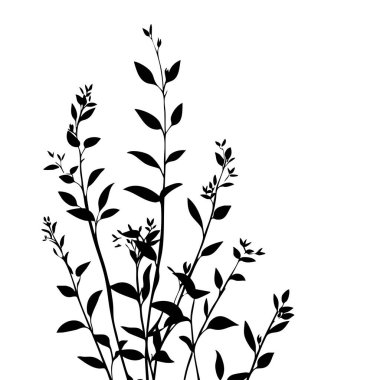 Küçük yaprak bitkisi siluet desenli duvar kağıdı. Siyah ve beyaz. En az sanat eseri. Basit şablon. dövme tasarımı. Kart ve paket. Vektör illüstrasyonu.