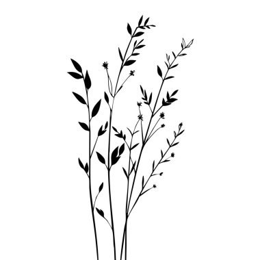 Küçük yaprak bitkisi siluet desenli duvar kağıdı. Siyah ve beyaz. En az sanat eseri. Basit şablon. dövme tasarımı. Kart ve paket. Vektör illüstrasyonu.