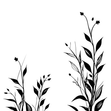 Küçük yaprak bitkisi siluet desenli duvar kağıdı. Siyah ve beyaz. En az sanat eseri. Basit şablon. dövme tasarımı. Kart ve paket. Vektör illüstrasyonu.