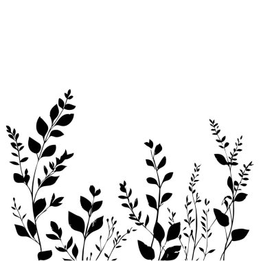 Küçük yaprak bitkisi siluet desenli duvar kağıdı. Siyah ve beyaz. En az sanat eseri. Basit şablon. dövme tasarımı. Kart ve paket. Vektör illüstrasyonu.