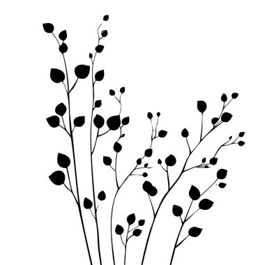 Küçük yaprak bitkisi siluet desenli duvar kağıdı. Siyah ve beyaz. En az sanat eseri. Basit şablon. dövme tasarımı. Kart ve paket. Vektör illüstrasyonu.