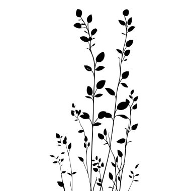 Küçük yaprak bitkisi siluet desenli duvar kağıdı. Siyah ve beyaz. En az sanat eseri. Basit şablon. dövme tasarımı. Kart ve paket. Vektör illüstrasyonu.