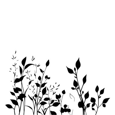 Küçük yaprak bitkisi siluet desenli duvar kağıdı. Siyah ve beyaz. En az sanat eseri. Basit şablon. dövme tasarımı. Kart ve paket. Vektör illüstrasyonu.