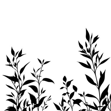 Küçük yaprak bitkisi siluet desenli duvar kağıdı. Siyah ve beyaz. En az sanat eseri. Basit şablon. dövme tasarımı. Kart ve paket. Vektör illüstrasyonu.