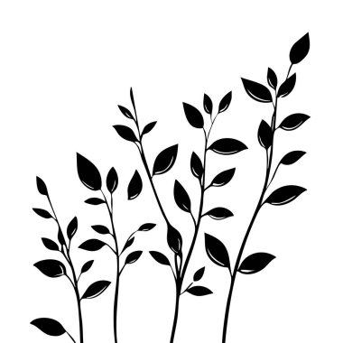 Küçük yaprak bitkisi siluet desenli duvar kağıdı. Siyah ve beyaz. En az sanat eseri. Basit şablon. dövme tasarımı. Kart ve paket. Vektör illüstrasyonu.