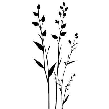 Küçük yaprak bitkisi siluet desenli duvar kağıdı. Siyah ve beyaz. En az sanat eseri. Basit şablon. dövme tasarımı. Kart ve paket. Vektör illüstrasyonu.