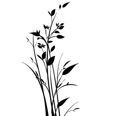 Küçük yaprak bitkisi siluet desenli duvar kağıdı. Siyah ve beyaz. En az sanat eseri. Basit şablon. dövme tasarımı. Kart ve paket. Vektör illüstrasyonu.