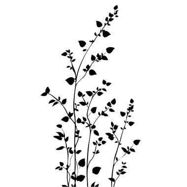 Küçük yaprak bitkisi siluet desenli duvar kağıdı. Siyah ve beyaz. En az sanat eseri. Basit şablon. dövme tasarımı. Kart ve paket. Vektör illüstrasyonu.