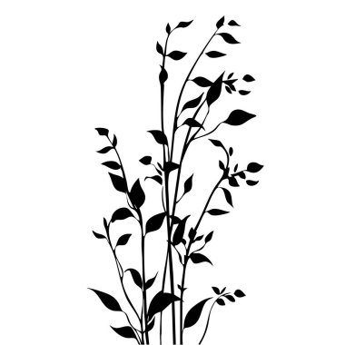 Küçük yaprak bitkisi siluet desenli duvar kağıdı. Siyah ve beyaz. En az sanat eseri. Basit şablon. dövme tasarımı. Kart ve paket. Vektör illüstrasyonu.