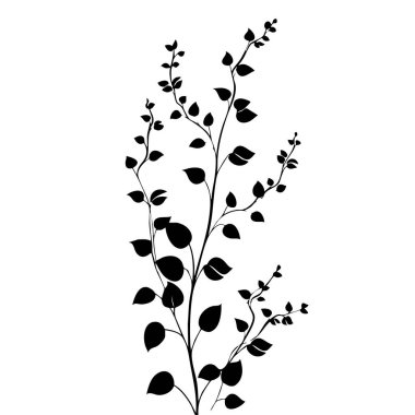 Küçük yaprak bitkisi siluet desenli duvar kağıdı. Siyah ve beyaz. En az sanat eseri. Basit şablon. dövme tasarımı. Kart ve paket. Vektör illüstrasyonu.