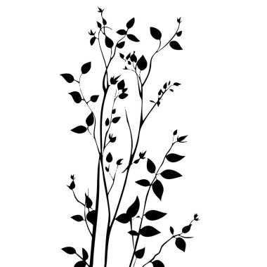 Küçük yaprak bitkisi siluet desenli duvar kağıdı. Siyah ve beyaz. En az sanat eseri. Basit şablon. dövme tasarımı. Kart ve paket. Vektör illüstrasyonu.