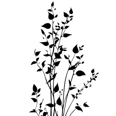 Küçük yaprak bitkisi siluet desenli duvar kağıdı. Siyah ve beyaz. En az sanat eseri. Basit şablon. dövme tasarımı. Kart ve paket. Vektör illüstrasyonu.