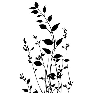 Küçük yaprak bitkisi siluet desenli duvar kağıdı. Siyah ve beyaz. En az sanat eseri. Basit şablon. dövme tasarımı. Kart ve paket. Vektör illüstrasyonu.