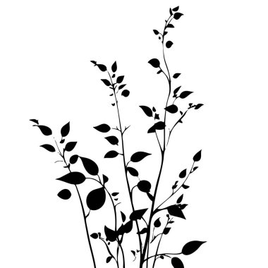 Küçük yaprak bitkisi siluet desenli duvar kağıdı. Siyah ve beyaz. En az sanat eseri. Basit şablon. dövme tasarımı. Kart ve paket. Vektör illüstrasyonu.