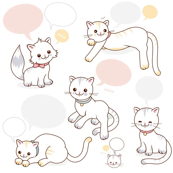 Söta Tecknade Katter Med Pratbubblor Vektorillustration — Stock vektor