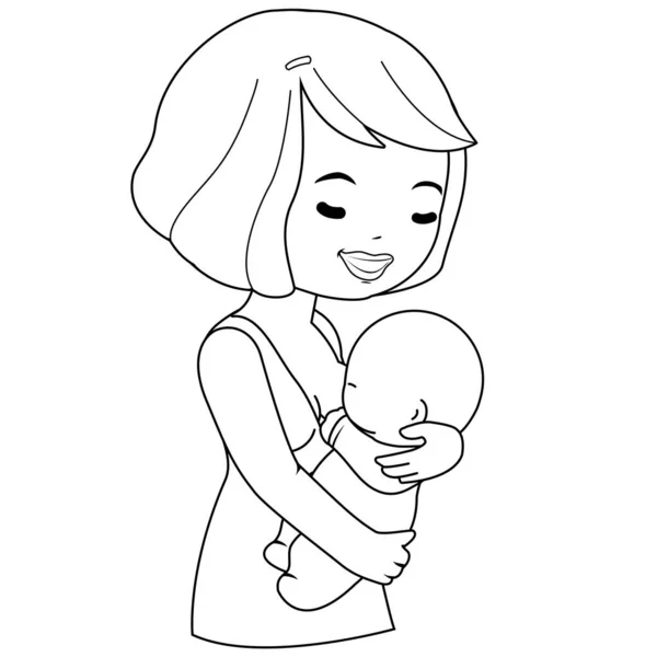 Moeder Die Haar Baby Borstvoeding Geeft Vector Zwart Wit Kleurplaat — Stockvector