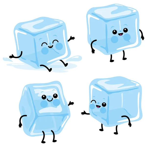 Cute Cartoon Ice Cube Characters Vector Illustration — Stock Vector