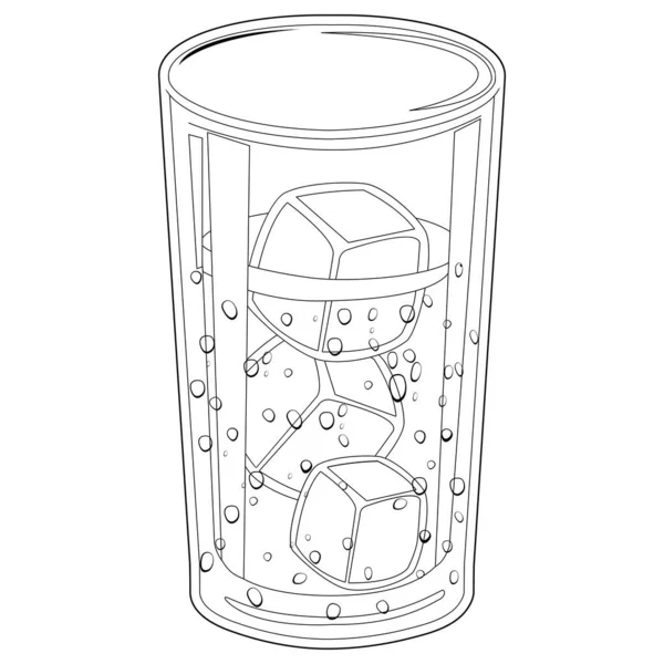 Ein Kaltes Glas Wasser Mit Eiswürfeln Vector Schwarz Weiß Malseite — Stockvektor