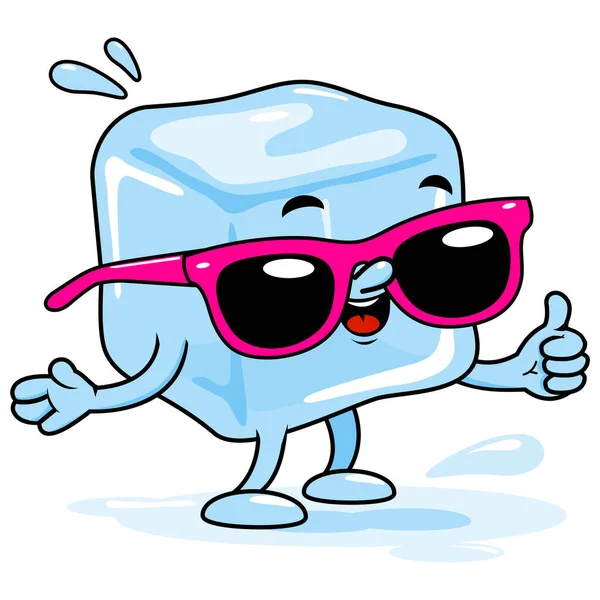 Personagem Cubo Gelo Com Óculos Sol Ilustração Vetorial — Vetor de Stock