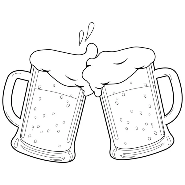 Beer Toasting Vector Black White Coloring Page — Stock Vector