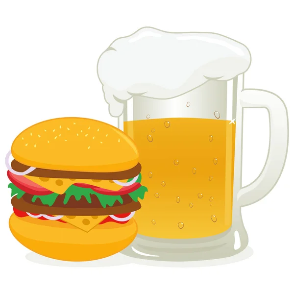 Hamburger Verre Bière Fraîche Illustration Vectorielle — Image vectorielle
