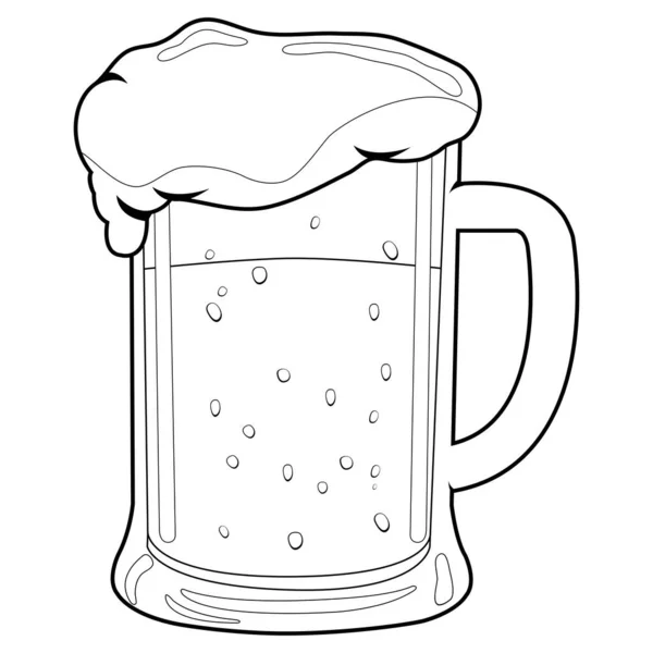 Bicchiere Freddo Birra Sfondo Bianco Pagina Colorare Bianco Nero Vettoriale — Vettoriale Stock