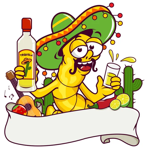 Banner Decorado Com Verme Tequila Bebendo Tequila Outras Ilustrações Temáticas —  Vetores de Stock