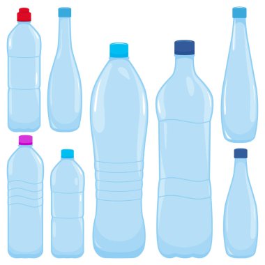 Plastik ya da cam su şişeleri. Vektör illüstrasyonu