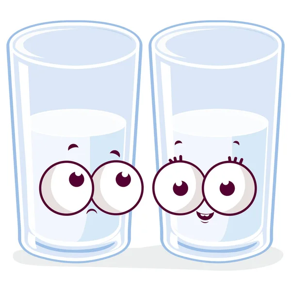 Bicchieri Cartone Animato Mezzo Pieno Mezzo Vuoto Personaggi Dell Acqua — Vettoriale Stock