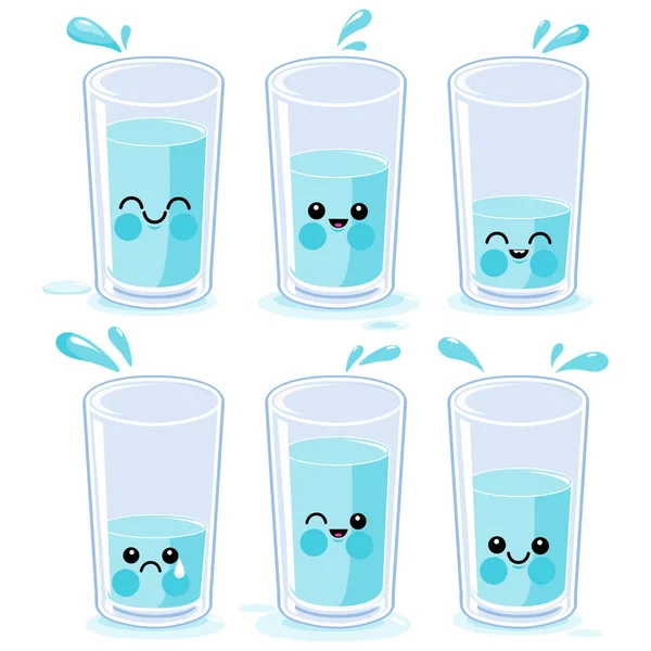 Bicchieri Acqua Dei Cartoni Animati Insieme Illustrazione Vettoriale — Vettoriale Stock