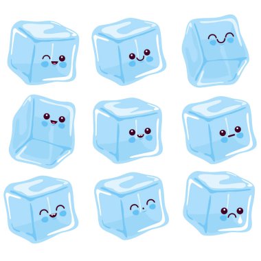 Tatlı çizgi film buz küpü karakterleri. Vektör illüstrasyonu.