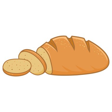 Bir somun ekmek ve dilimlenmiş ekmek. Bir somun baget. Beyaz ekmek dilimleniyor. Vektör İllüstrasyonu