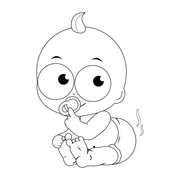 Bebé Con Pañal Sucio Lindo Bebé Niño Pequeño Con Chupete Ilustración De Stock