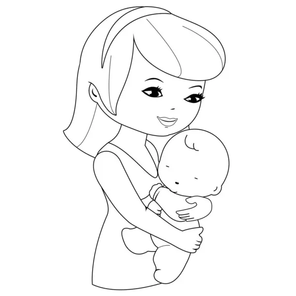 Uma Nova Mãe Feliz Segurando Seu Bebê Recém Nascido Adormecido Vetores De Bancos De Imagens Sem Royalties