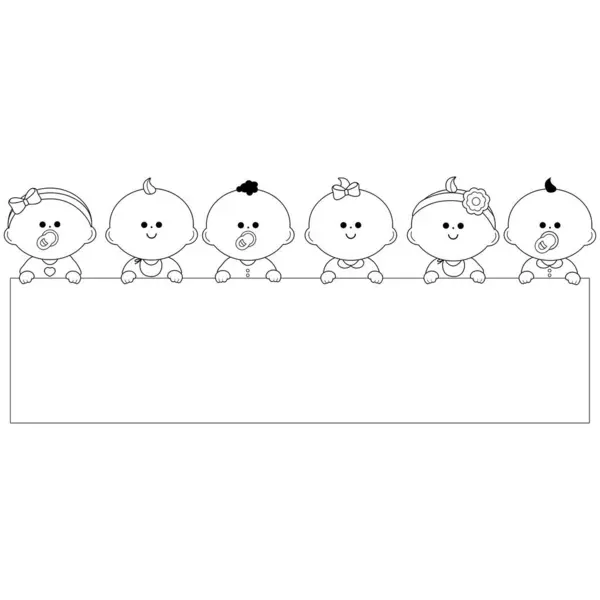 Разнообразная Группа Младенцев Чистый Баннер Милые Девочки Мальчики Пустым Знаком Векторная Графика
