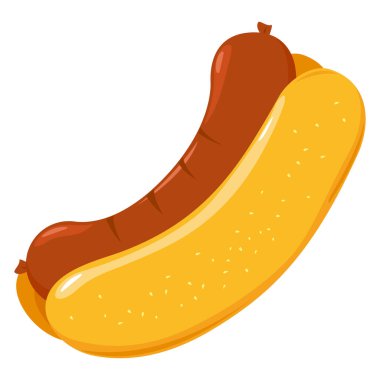 Sosisli sandviç. Ekmek ekmeğinde kızarmış sosis. Sosisli fast food sandviçi. Vektör illüstrasyonu