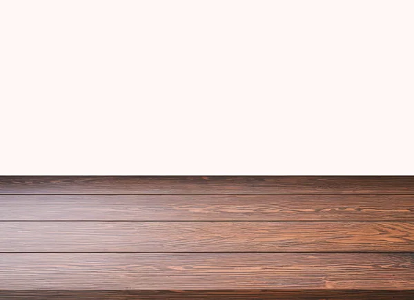 白い背景に隔離された暗褐色の木製のテーブル 展望台 製品表示用テーブルの空のスペース — ストック写真