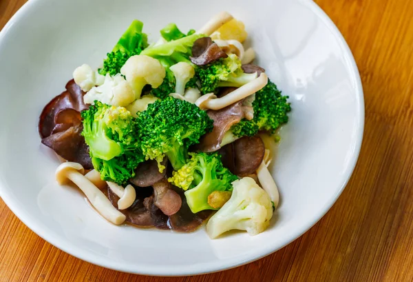Healthy Food Menu Stir Fried Mushrooms Cauliflower Broccoli Thai Healthy — Stock Photo, Image