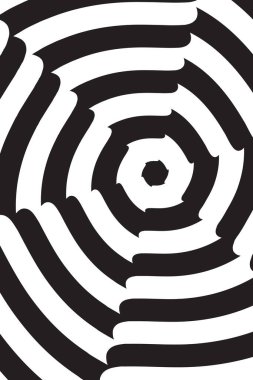 İllüzyon sanat tasarımı deseni, siyah dalgalı şerit, siyah beyaz desen, dikey görüntü.