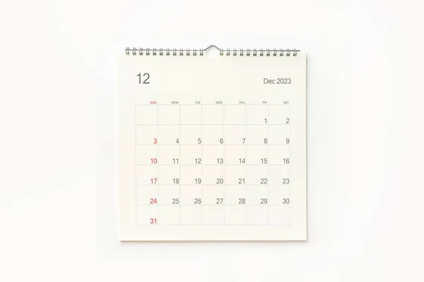 Dezembro 2023 Página Calendário Sobre Fundo Branco Plano Fundo Calendário — Fotografia de Stock