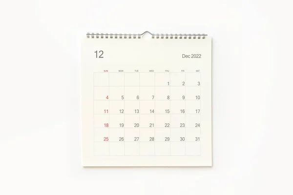 December 2022 Kalendersida Vit Bakgrund Kalender Bakgrund För Påminnelse Affärsplanering — Stockfoto