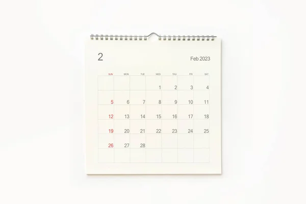 Φεβρουάριος 2023 Ημερολογιακή Σελίδα Λευκό Φόντο Ιστορικό Ημερολογίου Για Υπενθύμιση — Φωτογραφία Αρχείου