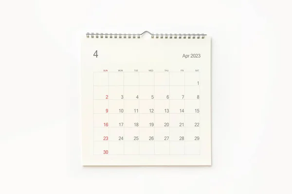 Abril 2023 Página Del Calendario Sobre Fondo Blanco Antecedentes Del —  Fotos de Stock